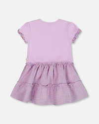 Bi-Material Dress With Ruffle Gingham Skirt Lilac And White - G30E88_544