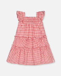 Smocked Layered Dress With Frill Sleeve Checked Pink - G30E89_000