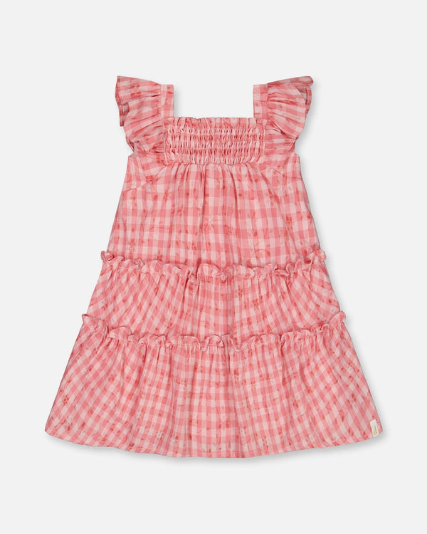 Smocked Layered Dress With Frill Sleeve Checked Pink - G30E89_000