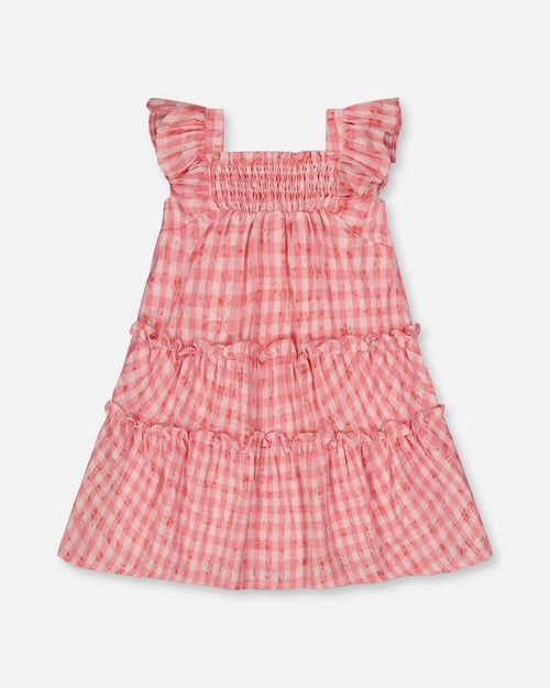 Smocked Layered Dress With Frill Sleeve Checked Pink - G30E89_000