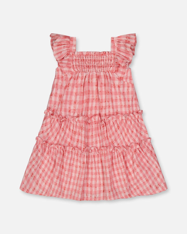 Smocked Layered Dress With Frill Sleeve Checked Pink - G30E89_000