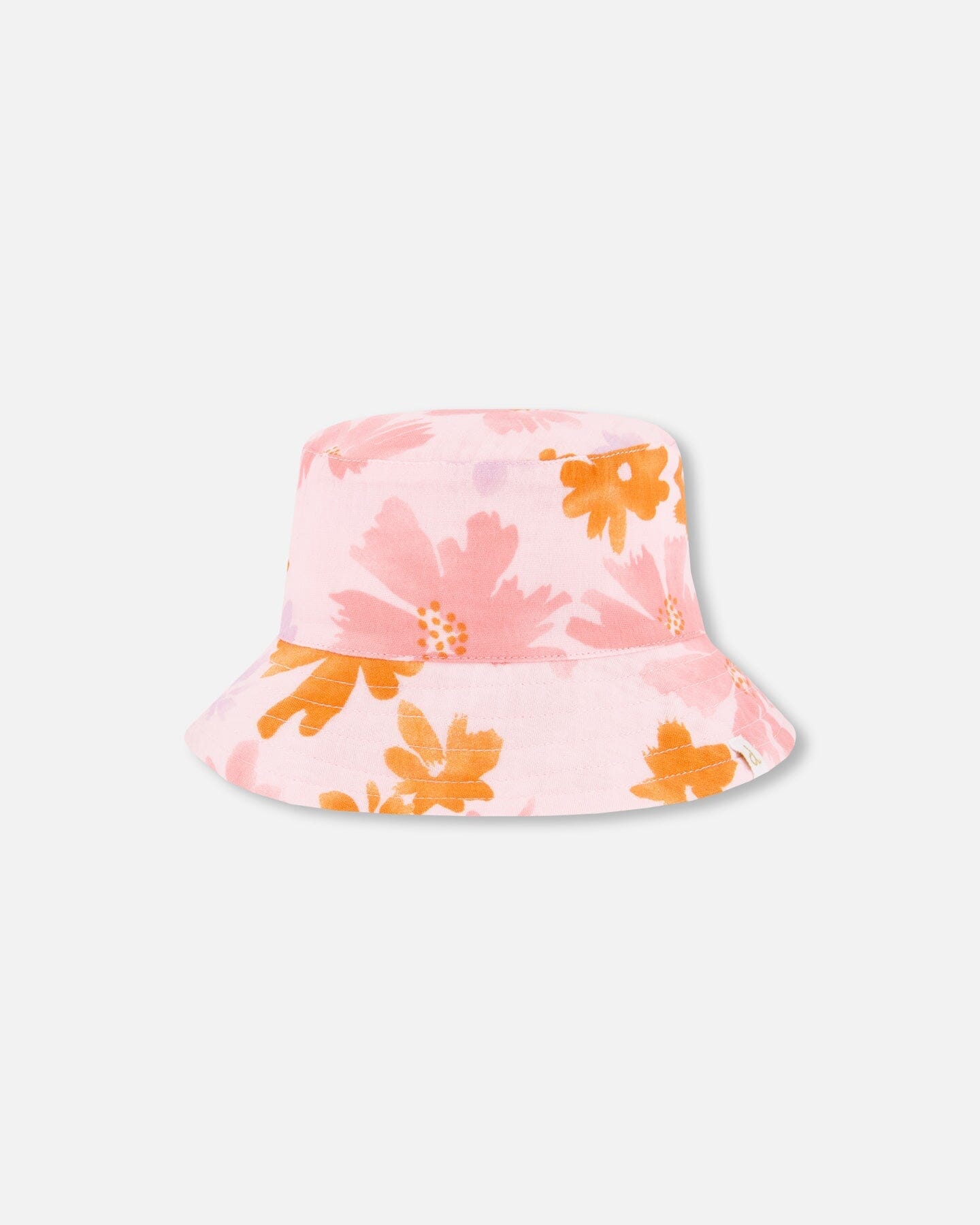 Printed Muslin Bucket Hat Pink And Coral Flowers - G30EH_080