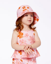 Printed Muslin Bucket Hat Pink And Coral Flowers - G30EH_080