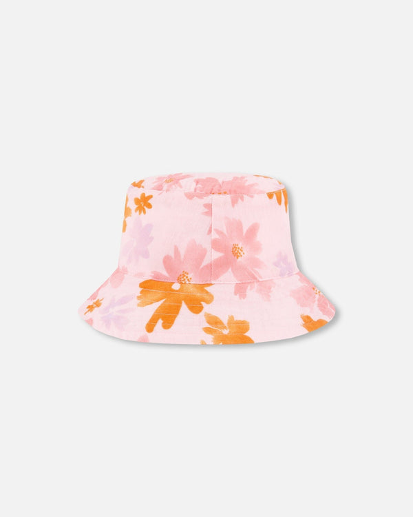 Printed Muslin Bucket Hat Pink And Coral Flowers - G30EH_080