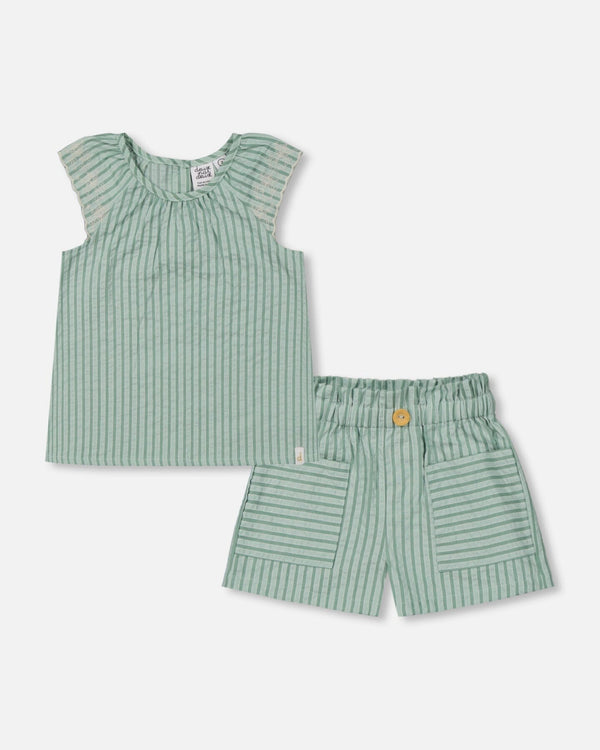 Chambray Blouse And Short Set Mint Green Striped - G30F10_410