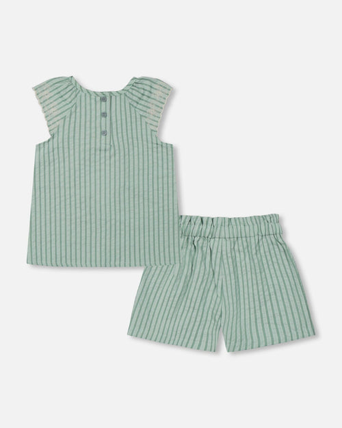 Chambray Blouse And Short Set Mint Green Striped - G30F10_410