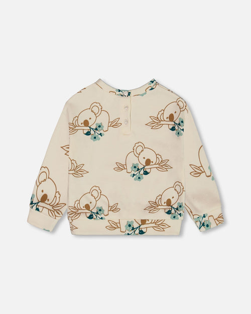 Printed French Terry Sweatshirt Off-White And Koala - G30F30_096