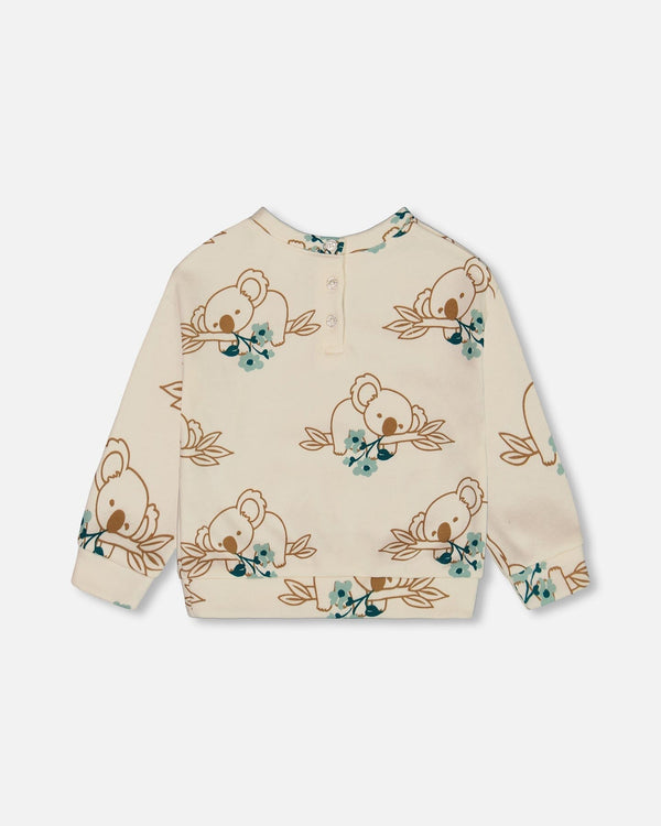 Printed French Terry Sweatshirt Off-White And Koala - G30F30_096