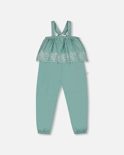 Chambray Jumpsuit With Embroidery Light Blue - G30F41_424