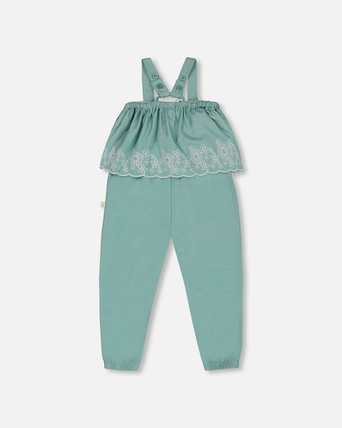 Chambray Jumpsuit With Embroidery Light Blue - G30F41_424