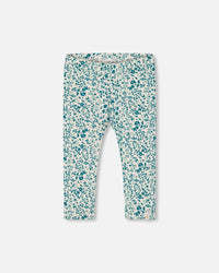 Printed Organic Cotton Legging Small Turquoise Flowers - G30F60_095