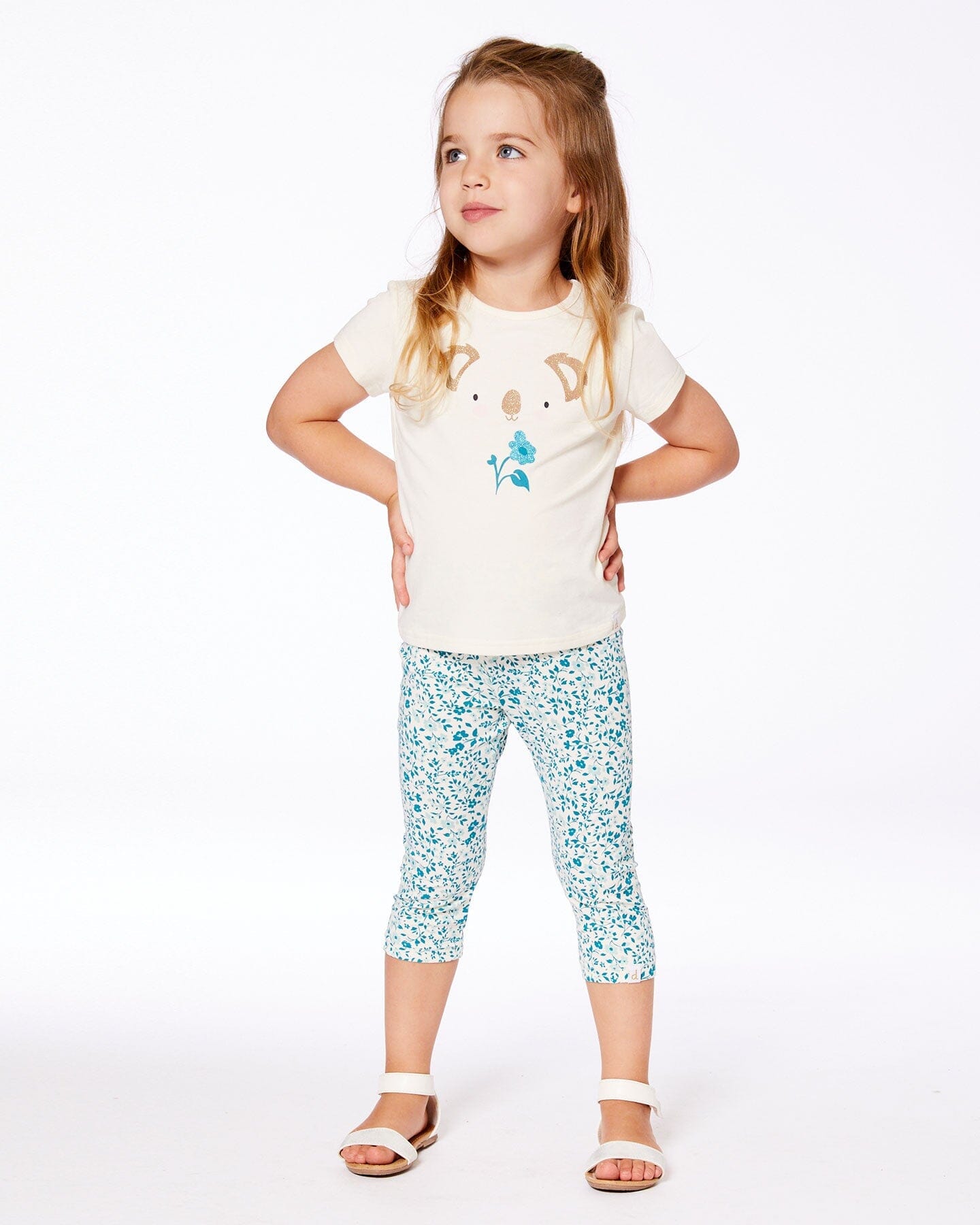 Printed Organic Cotton Legging Small Turquoise Flowers - G30F60_095