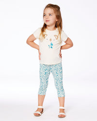 Printed Organic Cotton Legging Small Turquoise Flowers - G30F60_095