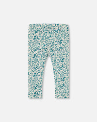 Printed Organic Cotton Legging Small Turquoise Flowers - G30F60_095