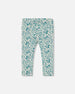 Printed Organic Cotton Legging Small Turquoise Flowers - G30F60_095