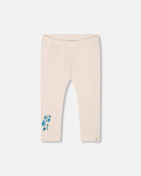 Organic Cotton Legging Cream With Blue Flowers - G30F60_110