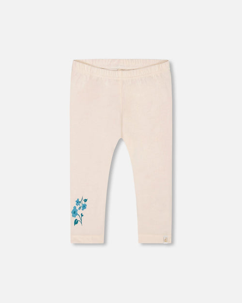 Organic Cotton Legging Cream With Blue Flowers - G30F60_110