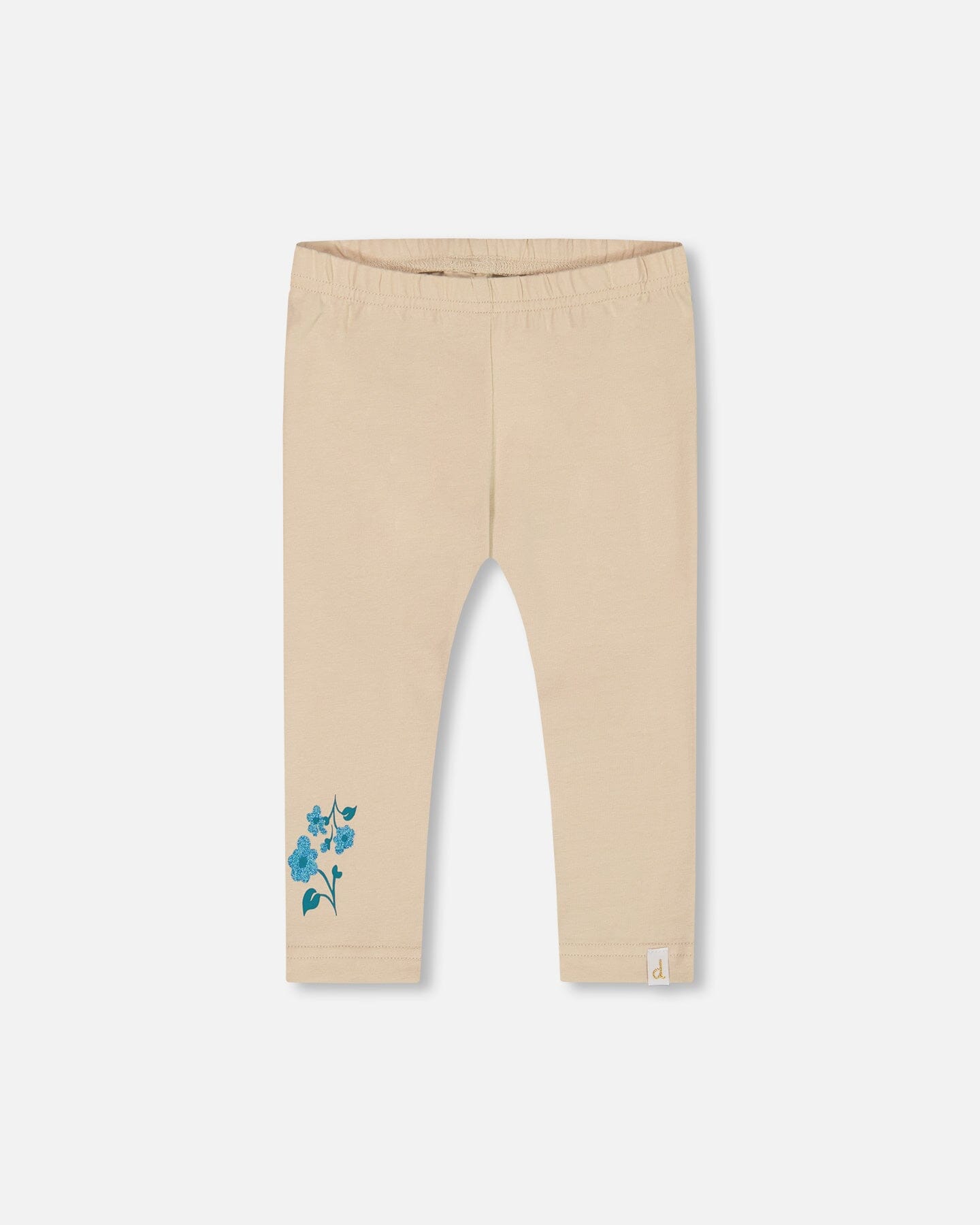 Organic Cotton Legging Beige With Blue Flowers - G30F60_139