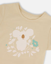 Organic Cotton Tee Beige And Cream Koala Tees & Tops Deux par Deux 