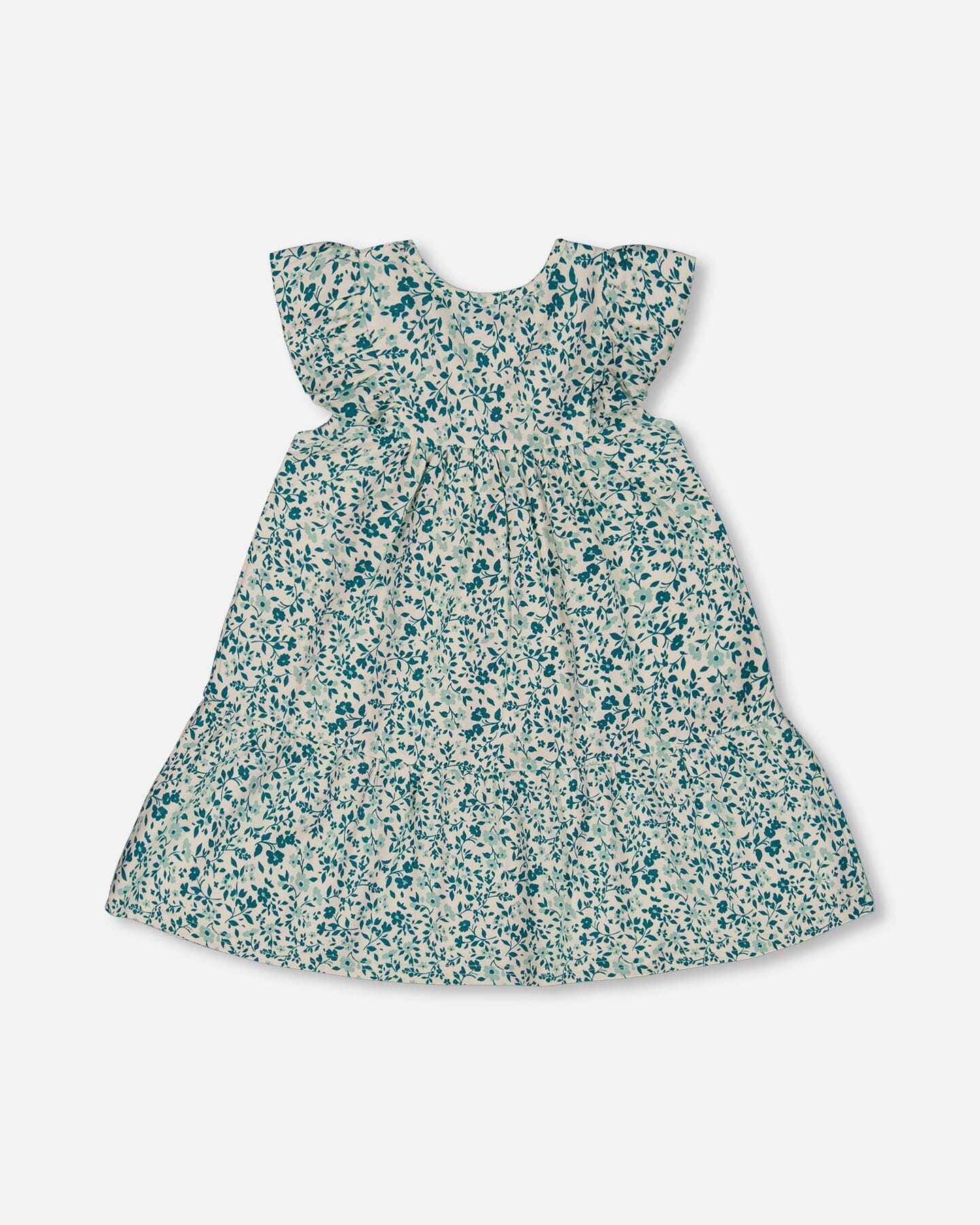 Printed Organic Cotton Dress Small Turquoise Flowers - G30F86_095