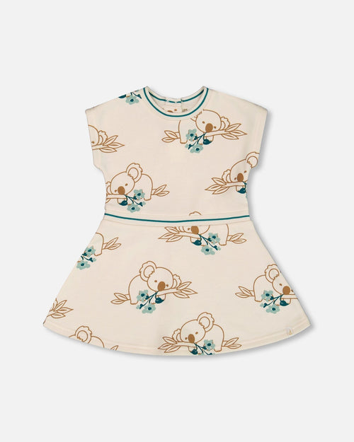 Printed French Terry Dress Off-White And Koala - G30F87_096