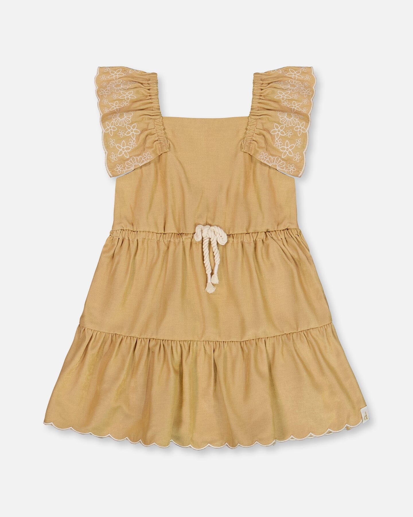 Chambray Dress With Embroidery Golden Beige - G30F88_109