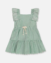 Chambray Dress With Embroidery Mint Green Striped