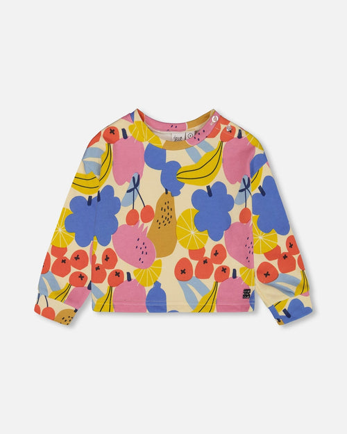 Printed French Terry Sweatshirt Fruits On Yellow Background - G30G30_094