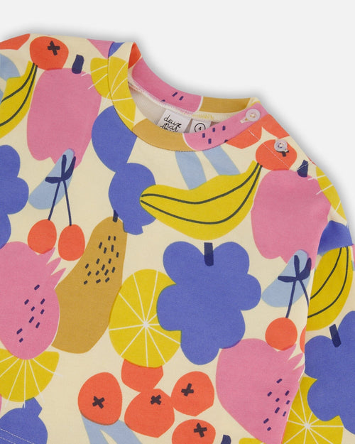 Printed French Terry Sweatshirt Fruits On Yellow Background - G30G30_094