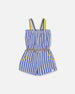 Sleeveless Seersucker Romper Blue And White Striped - G30G40_298