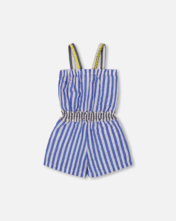 Sleeveless Seersucker Romper Blue And White Striped - G30G40_298