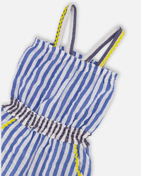 Sleeveless Seersucker Romper Blue And White Striped - G30G40_298