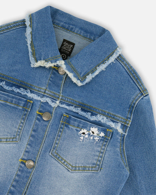 Frayed Denim Jacket With Embroidery Jeans Blue - G30G50_123