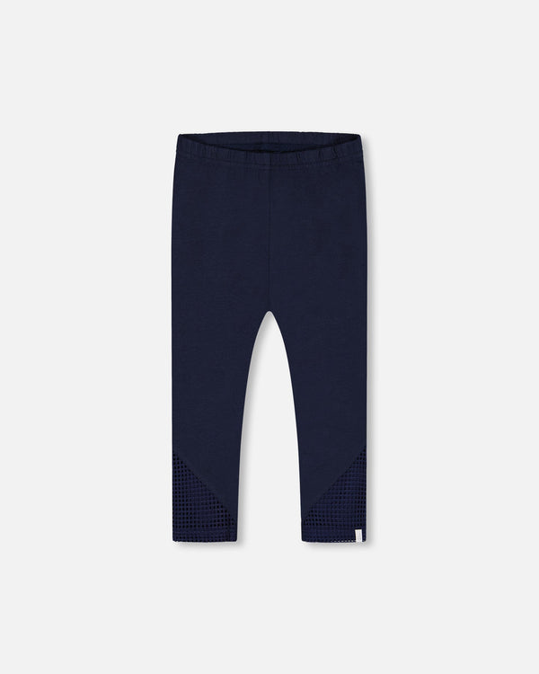 Organic Cotton Capri Leggings With Mesh Navy Blue - G30G60_481