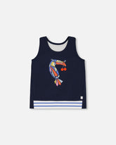 Organic Cotton Tank Top Navy Blue And Toucan