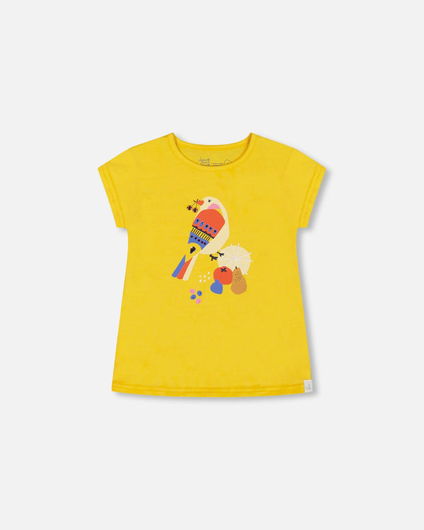 Organic Cotton Tee Yellow And Birds - G30G72_230