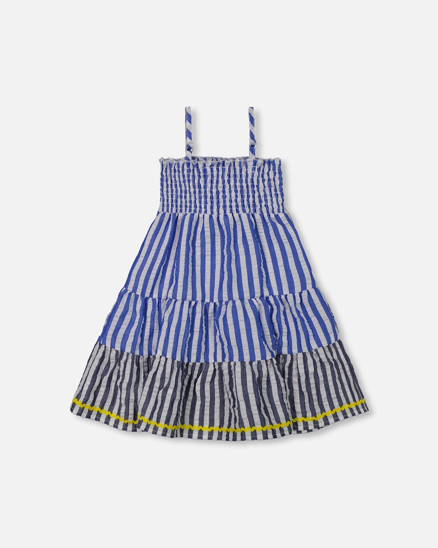 Smocked Seersucker Peasant Dress Blue And White Striped - G30G86_298