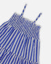 Smocked Seersucker Peasant Dress Blue And White Striped - G30G86_298