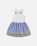 Bi-Material Cotton And Seersucker Dress White And Royal Blue - G30G89_100