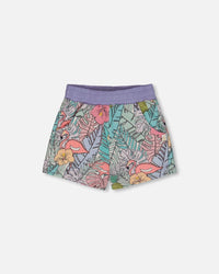 Printed French Terry Short Lilac Tropical And Pink Flamingos - G30H26_060