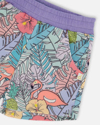 Printed French Terry Short Lilac Tropical And Pink Flamingos - G30H26_060