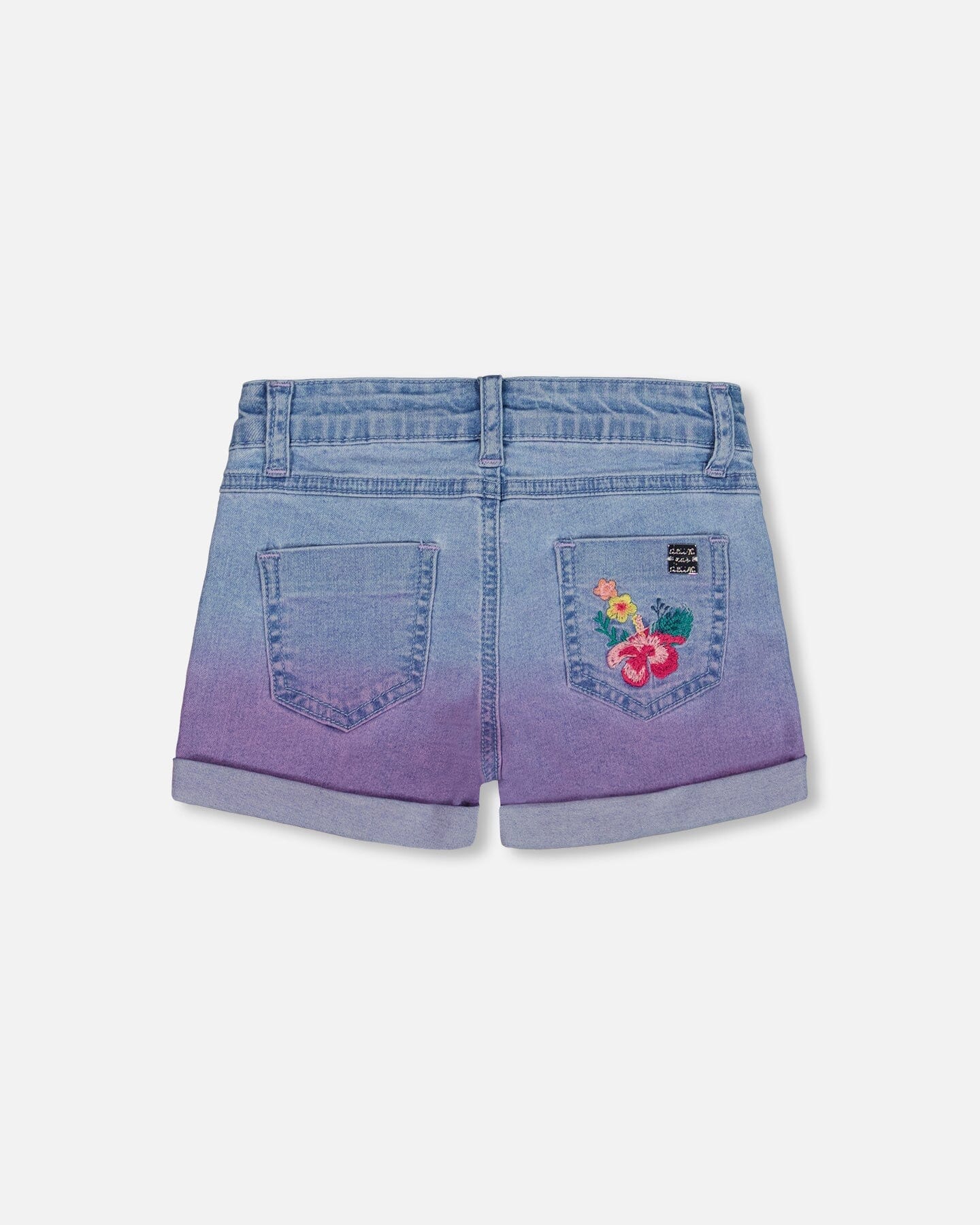 Cuffed Denim Shorts With Embroidery Floral Jeans Blue - G30H27_125