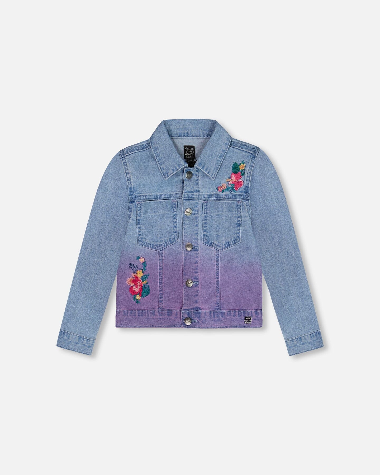 Denim Jacket With Embroidery Floral Jeans Blue - Deux par Deux