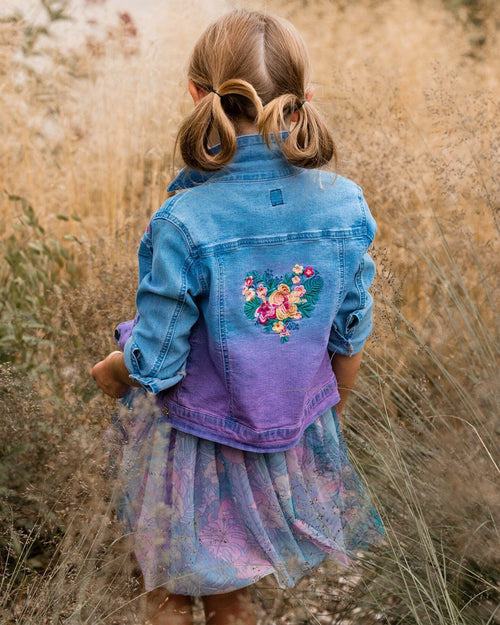 Denim Jacket With Embroidery Floral Jeans Blue - G30H50_125