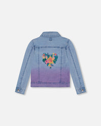 Denim Jacket With Embroidery Floral Jeans Blue - G30H50_125