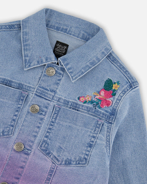 Denim Jacket With Embroidery Floral Jeans Blue - G30H50_125