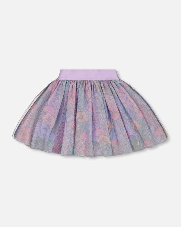 Printed Mesh Skirt Lilac Tropical And Pink Flamingos - G30H80_060