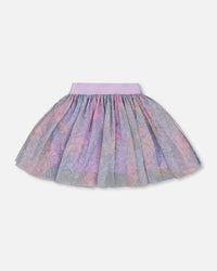 Printed Mesh Skirt Lilac Tropical And Pink Flamingos - G30H80_060