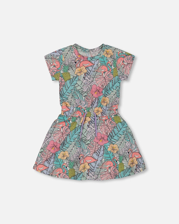 Printed French Terry Dress Lilac Tropical And Pink Flamingos - G30H88_060