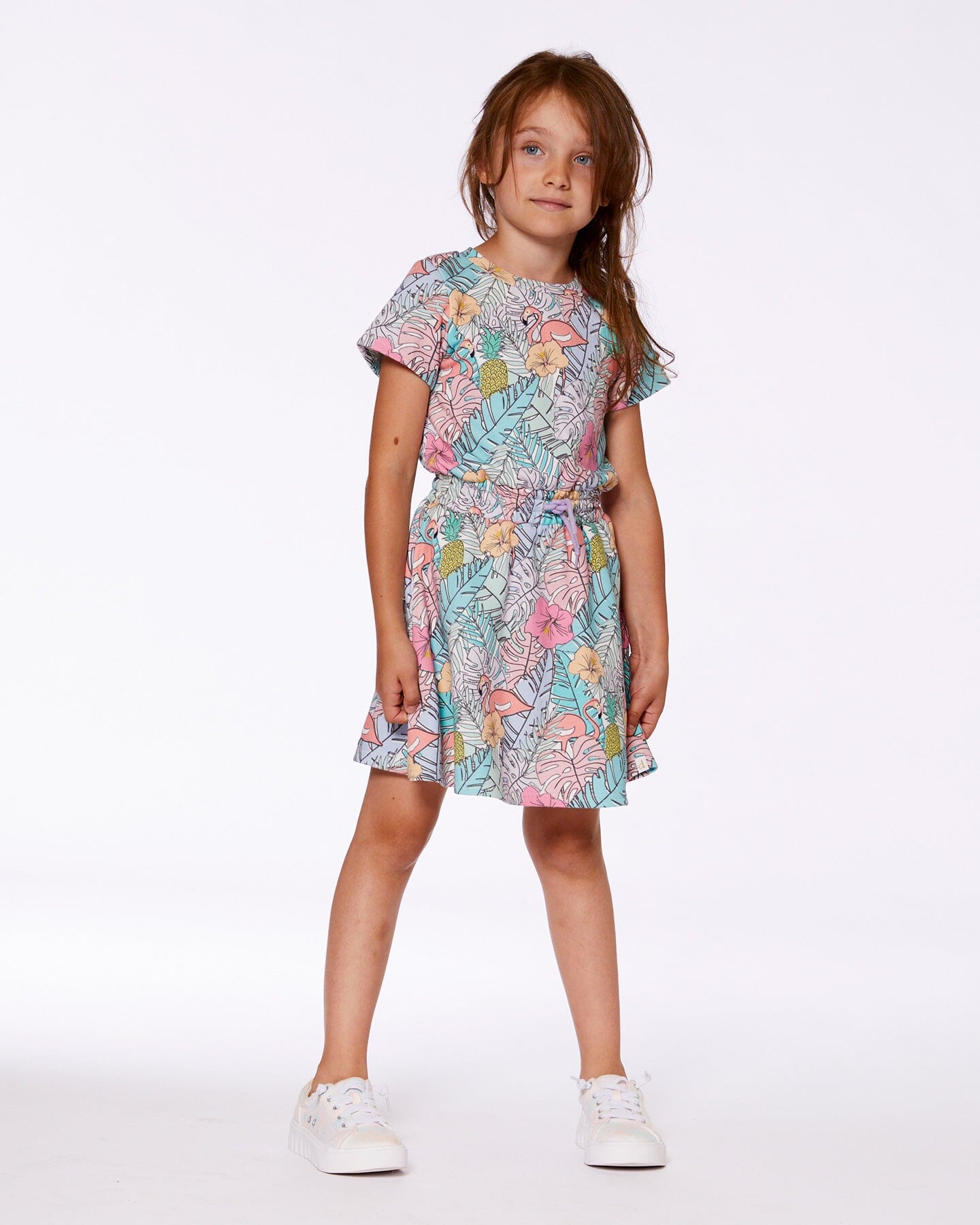 Printed French Terry Dress Lilac Tropical And Pink Flamingos - G30H88_060